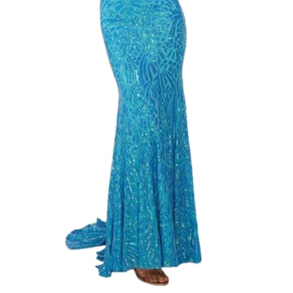 NWT Alyce Paris 61618 Sequin Prom Dress Ocean Size 0 - Picture 2 of 10
